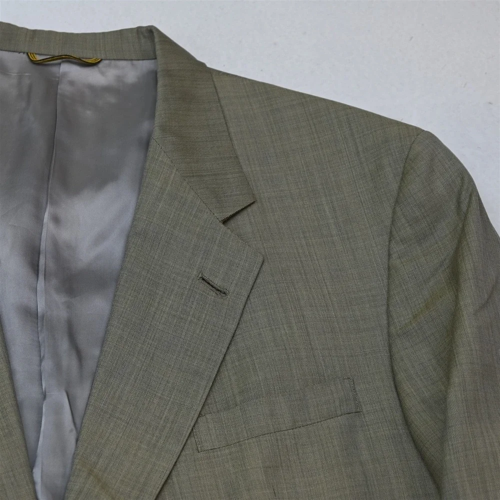 Vtg USA Hart Marx Gold Trumpeter 48R 42x32 Beige 100% Wool Jacket Pants Suit